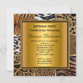 黒エレガント金ゴールド混成動物誕生日パーティー 招待状 (正面)