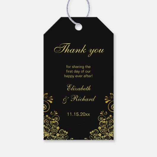 黒エレガント金ゴールド渦巻き ギフトタグ (正面)