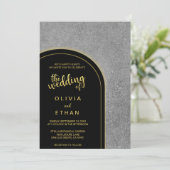 黒エレガント金ゴールド灰色の素朴な結婚式招待状 招待状 (スタンド正面)