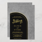 黒エレガント金ゴールド灰色の素朴な結婚式招待状 招待状 (正面/裏面)