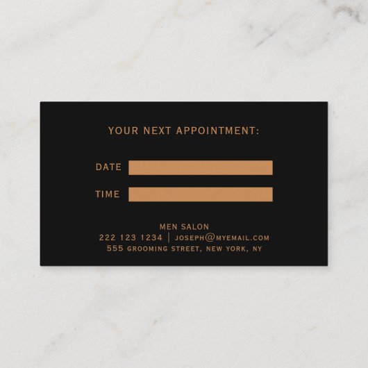 黒エレガント金ゴールド理容師スタイリスト男性サロン 予約カード (裏面)