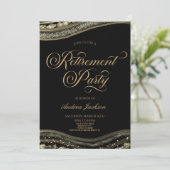 黒エレガント金ゴールド瑪瑙の退職パーティー 招待状 (スタンド正面)
