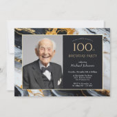 黒エレガント金ゴールド瑪瑙フォト100誕生日 招待状 (正面)