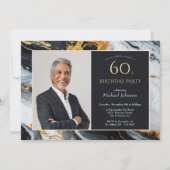 黒エレガント金ゴールド瑪瑙フォト60誕生日 招待状 (正面)