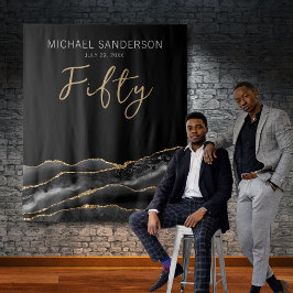 黒エレガント金ゴールド瑪瑙50誕生日背景 タペストリー