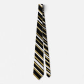 黒エレガント金ゴールド白ストライプタイル模様 ネクタイ (正面)