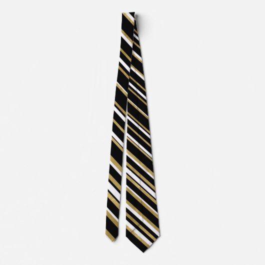 黒エレガント金ゴールド白ストライプタイル模様 ネクタイ (裏面)