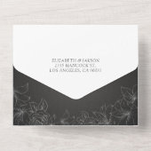 黒エレガント金ゴールド白フローラフレームウェディングRSVP オールインワン招待状 (裏面)