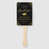 黒エレガント金ゴールド紙吹雪1写真卒業 ハンドファン (正面)