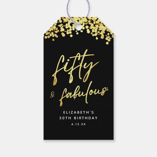 黒エレガント金ゴールド紙吹雪50と素晴らしい ギフトタグ (正面)