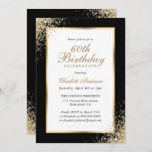 黒エレガント金ゴールド紙吹雪60誕生日 招待状 (正面/裏面)