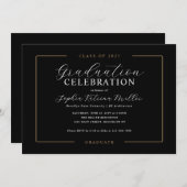 黒エレガント金ゴールド級大学院卒業パーティー 招待状 (正面/裏面)