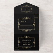 黒エレガント金ゴールド素晴らしギャツビー結婚アールデコ オールインワン招待状 (外側)