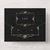 黒エレガント金ゴールド素晴らしギャツビー結婚アールデコ オールインワン招待状 (裏面)