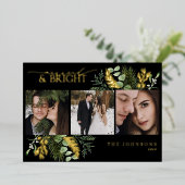 黒エレガント金ゴールド結婚したと明るいクリスマス 箔シーズンカード (立ち正面)