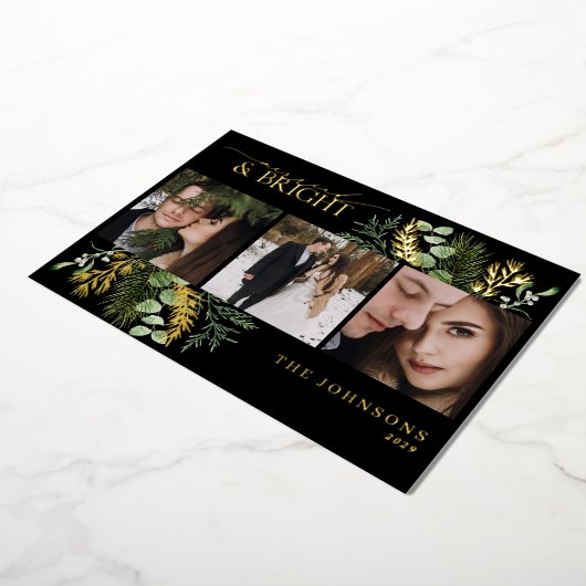 黒エレガント金ゴールド結婚したと明るいクリスマス 箔シーズンカード (回転した状態)