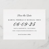 黒エレガント金ゴールド結婚の写真日付の保存 箔招待状 (裏面)