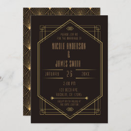 黒エレガント金ゴールド結婚アールデコ 招待状