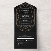 黒エレガント金ゴールド結婚宝石 オールインワン招待状 (内側)