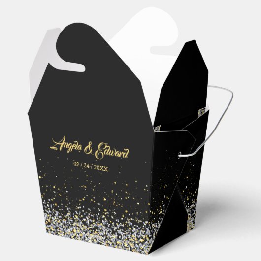 黒エレガント金ゴールド結婚式の引き出物箱 フェイバーボックス (オープン)
