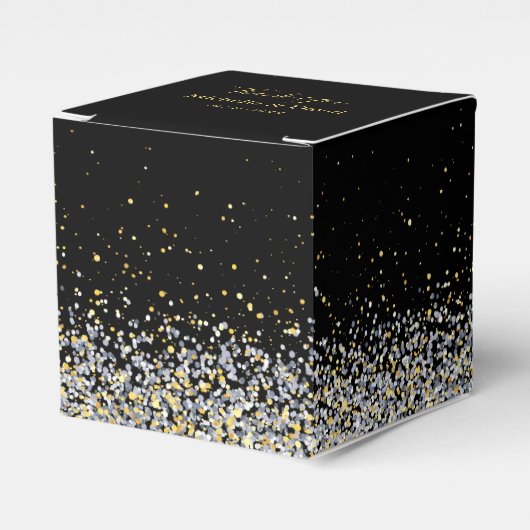 黒エレガント金ゴールド結婚式の引き出物箱 フェイバーボックス (正面サイド)