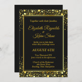 黒エレガント金ゴールド結婚式招待状 招待状 (正面/裏面)