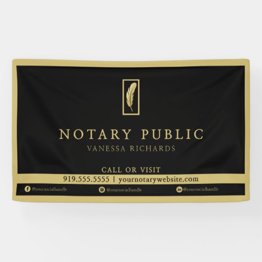 黒エレガント金ゴールド羽毛ロゴ公証人イベント 横断幕 (横)