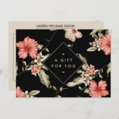 黒エレガント金ゴールド花柄ギフトカード (正面/裏面)