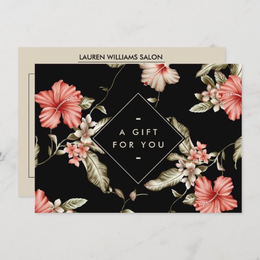 黒エレガント金ゴールド花柄ギフトカード (正面/裏面)
