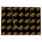 黒エレガント金ゴールド花50結婚周年 ラージペーパーバッグ (裏面)