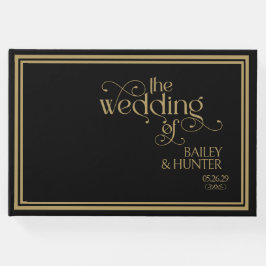 黒エレガント金ゴールド華美タイポグラフィ結婚の ゲストブック
