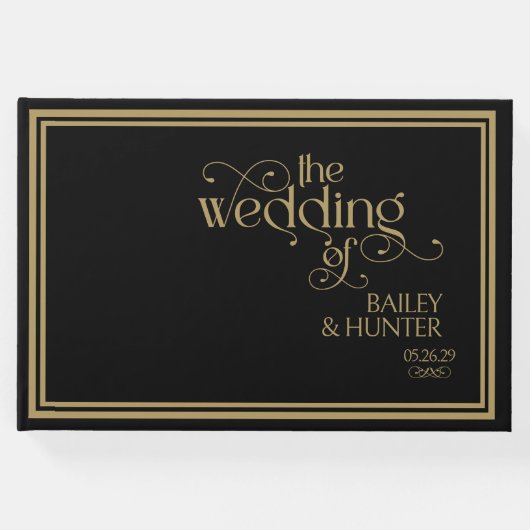 黒エレガント金ゴールド華美タイポグラフィ結婚の ゲストブック (正面)