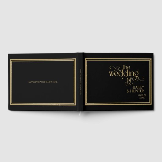 黒エレガント金ゴールド華美タイポグラフィ結婚の ゲストブック (全面)