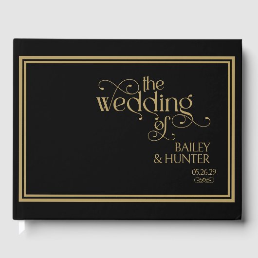 黒エレガント金ゴールド華美タイポグラフィ結婚の ゲストブック (正面)