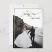 黒エレガント金ゴールド華美タイポグラフィ結婚の サンキューカード (正面)