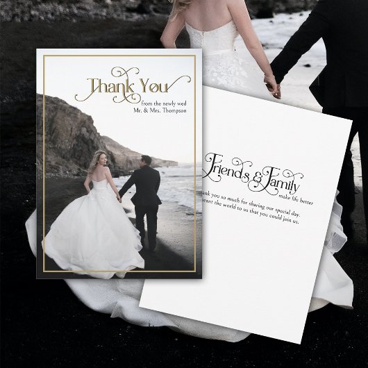 黒エレガント金ゴールド華美タイポグラフィ結婚の サンキューカード