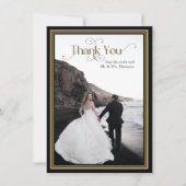 黒エレガント金ゴールド華美タイポグラフィ結婚の サンキューカード (正面)