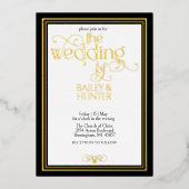 黒エレガント金ゴールド華美タイポグラフィ結婚の 箔招待状 (正面)