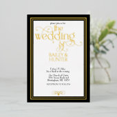 黒エレガント金ゴールド華美タイポグラフィ結婚の 箔招待状 (立ち正面)