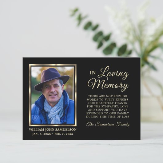 黒エレガント金ゴールド葬儀記念ありがとう サンキューカード (スタンド正面)