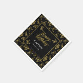 黒エレガント金ゴールド蝶ハッピーバースデー スタンダードカクテルナプキン (角)