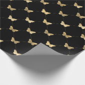 黒エレガント金ゴールド蝶パターン ラッピングペーパー (角)