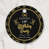 黒エレガント金ゴールド蝶18th誕生日パーティー フェイバータグ (正面)