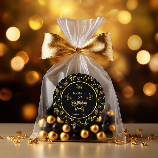 黒エレガント金ゴールド蝶18th誕生日パーティー ラウンドシール