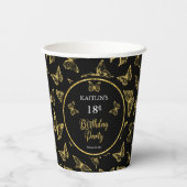 黒エレガント金ゴールド蝶18th誕生日パーティー 紙コップ (裏面)