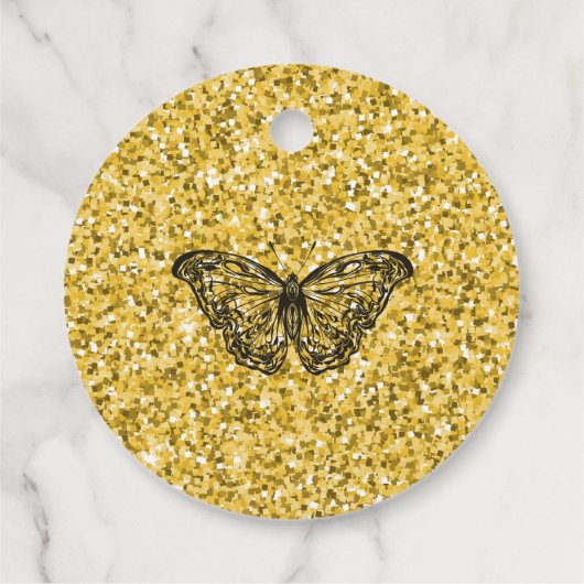 黒エレガント金ゴールド蝶21st誕生日パーティー フェイバータグ (裏面)