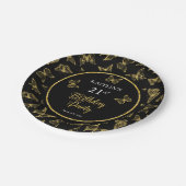 黒エレガント金ゴールド蝶21st誕生日パーティー ペーパープレート (アングル)