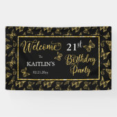 黒エレガント金ゴールド蝶21st誕生日パーティー 横断幕 (横)
