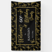 黒エレガント金ゴールド蝶60th誕生日パーティー 横断幕 (縦)