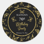 黒エレガント金ゴールド蝶70th誕生日パーティー ラウンドシール (正面)
